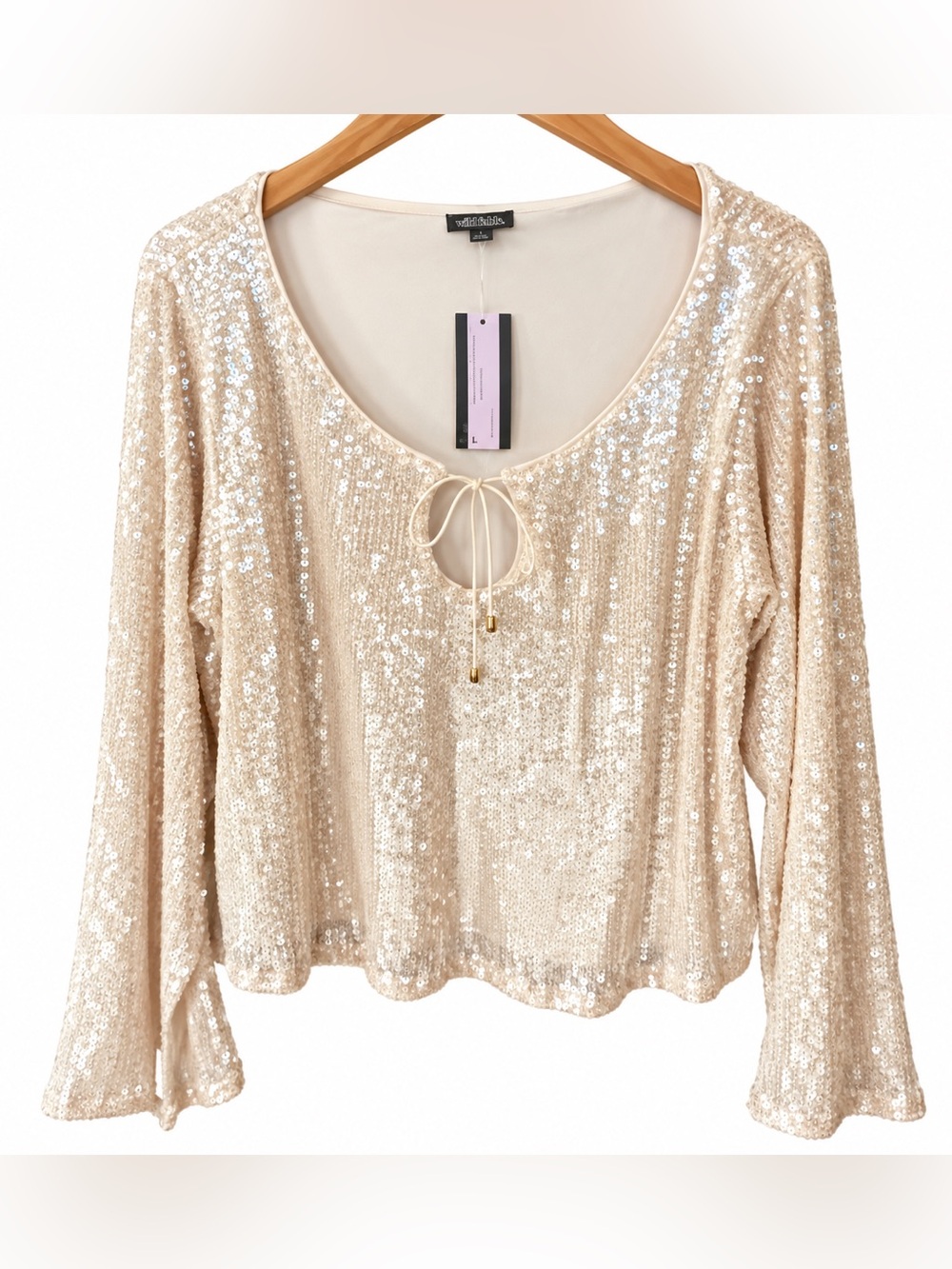 NWT-Wild Fable White House  Sequin Tie-Front Blouse in Pink.